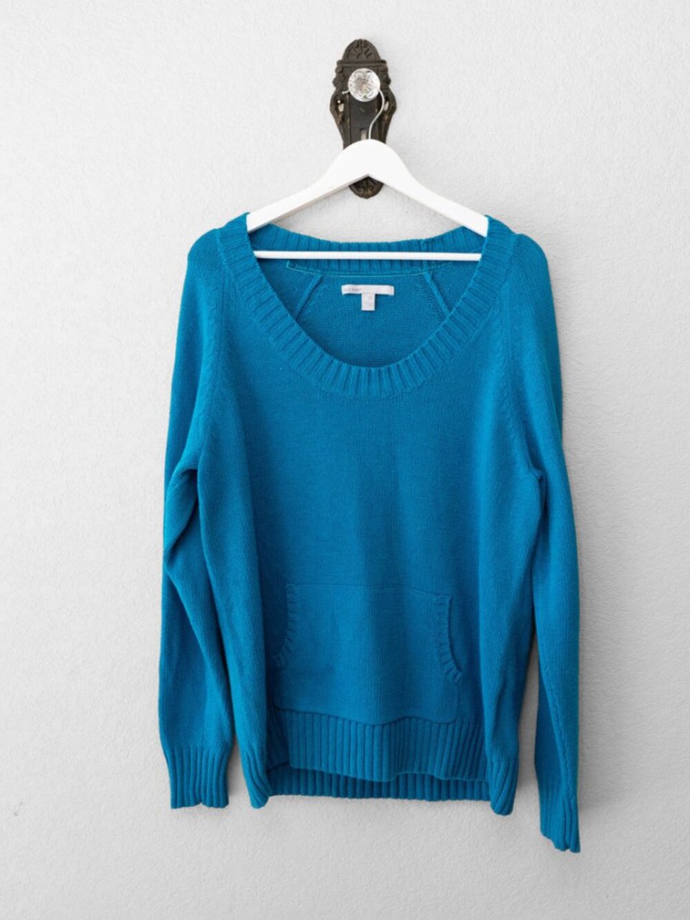 Old Navy Sweater Womens XXL Teal Blue Scoop Neck Pocket Knit Pullover Cozy